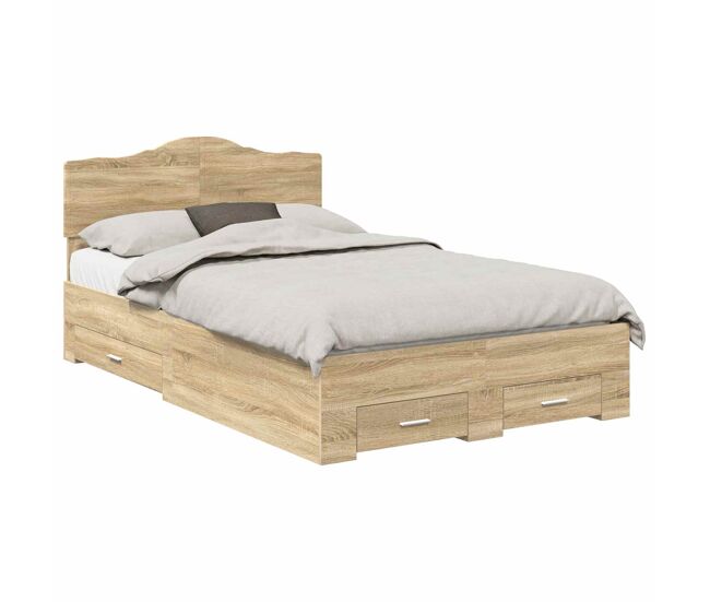 Estructura de cama matrimonial estilo con cabecera roble sonoma 135 x 190 cm