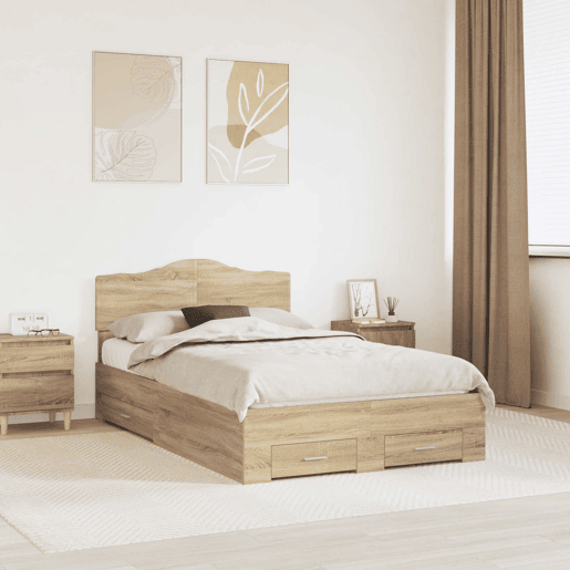 Estrutura da Cama de casal moderno com cabeceira Carvalho Sonoma 135 x 190 cm