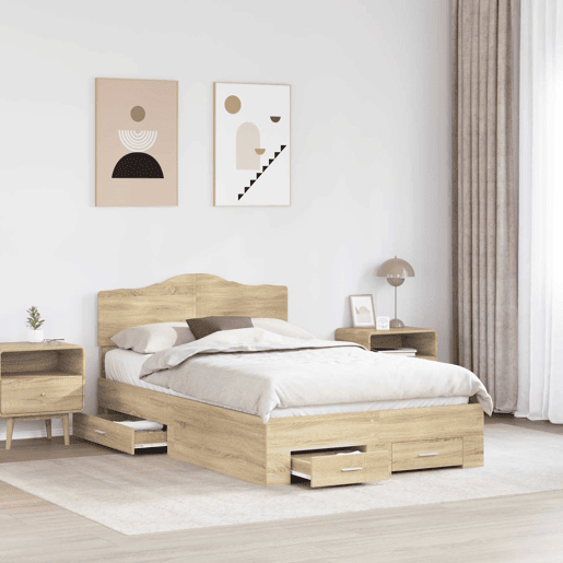 Estrutura da Cama de casal moderno com cabeceira Carvalho Sonoma 135 x 190 cm