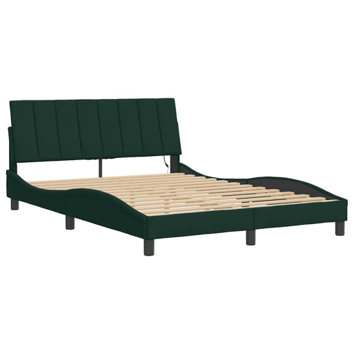 Estrutura de cama de casal moderno com LED - 140x190 cm veludo verde-escuro