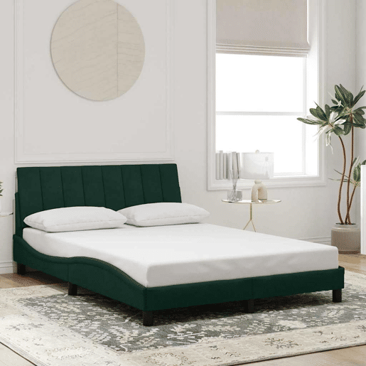 Estrutura de cama de casal moderno com LED - 140x190 cm veludo verde-escuro