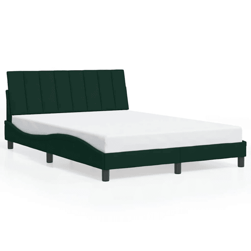 Estrutura de cama de casal moderno com LED - 140x190 cm veludo verde-escuro