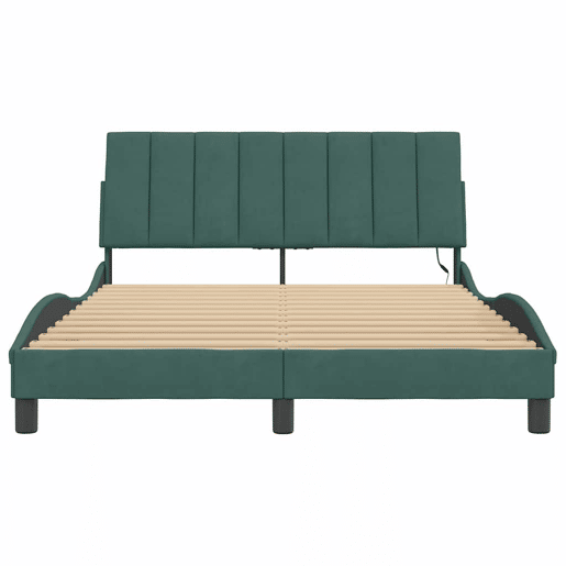 Estrutura de cama de casal moderno com LED - 140x190 cm veludo verde-escuro