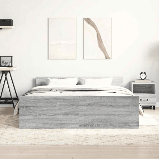 Estrutura de Cama de casal para adultos c painéis de cabeceira e pés cinzento sonoma
