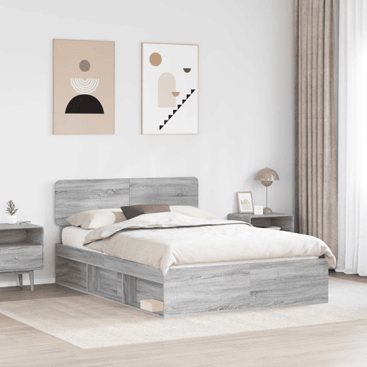 Estrutura da Cama de casal simple com cabeceira Cinza Sonoma 140 x 190 cm