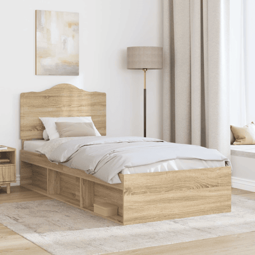 Estrutura de cama de solteiro moderno com cabeceira - Carvalho Sonoma 75 x 190 cm