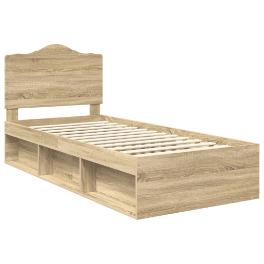 Estrutura de cama de solteiro moderno com cabeceira - Carvalho Sonoma 75 x 190 cm