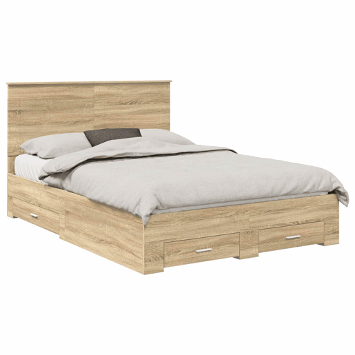 Estrutura da Cama de casal moderno com cabeceira Carvalho Sonoma 140 x 190 cm