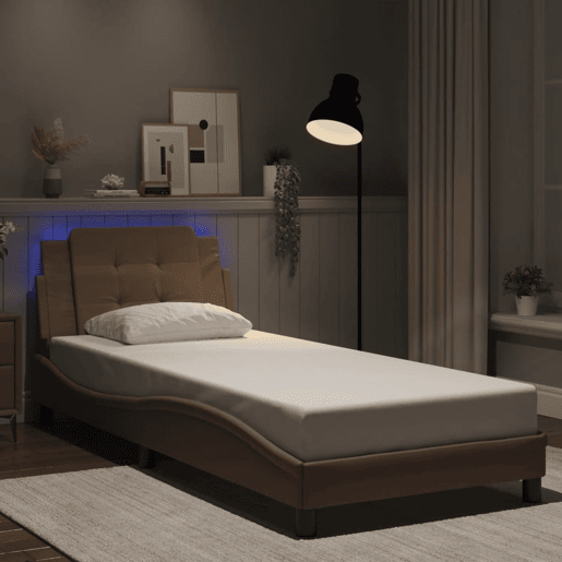 Estrutura de cama de solteiro para adultos com LED Zadar 90x200cm cappuccino