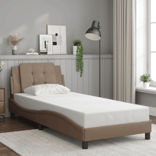 Estrutura de cama de solteiro para adultos com LED Zadar 90x200cm cappuccino