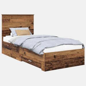 Estrutura de cama de solteiro para adultos Madeira antiga 90 x 200 cm Madeira processada