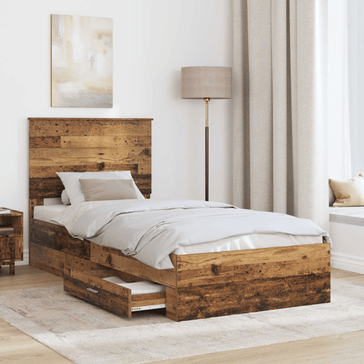 Estrutura de cama de solteiro para adultos Madeira antiga 90 x 200 cm Madeira processada
