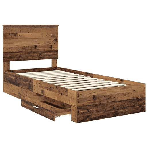 Estrutura de cama de solteiro para adultos Madeira antiga 90 x 200 cm Madeira processada