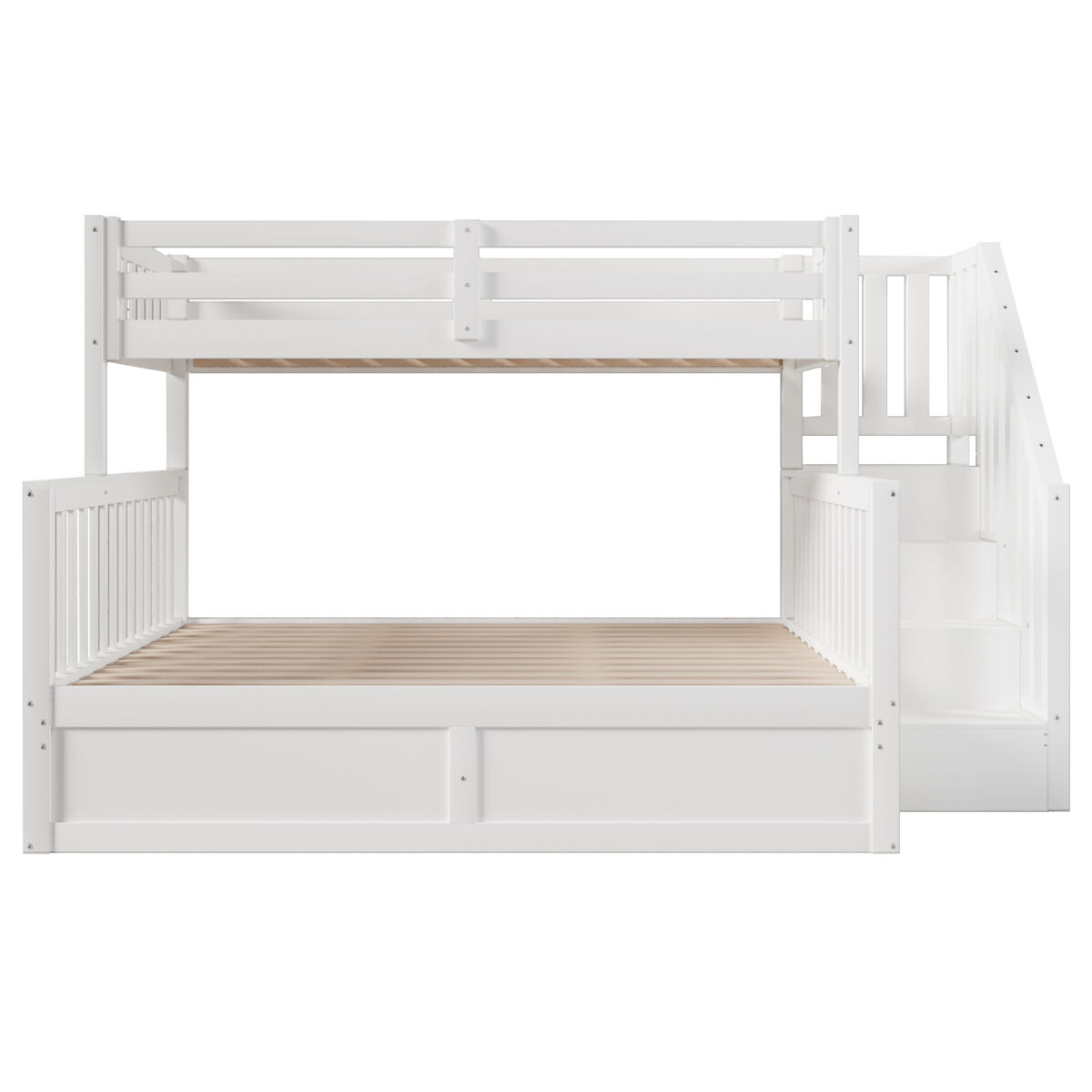 Litera 90x200+140x200 - hidráulica con escalera y almacenaje - blanca