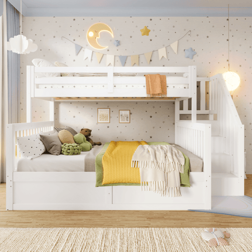 Beliche 90x200+140x200 - hidráulico com escada e arrumação - branco