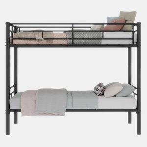 Beliche metálico Twin sobre Twin - estrutura metálica, convertível em 2 camas, com grade de proteção - Preto