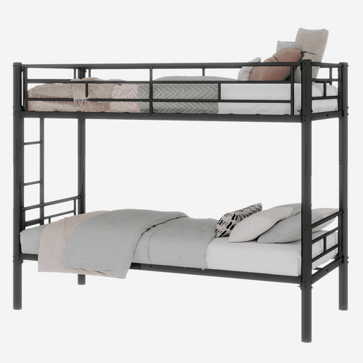 Beliche metálico Twin sobre Twin - estrutura metálica, convertível em 2 camas, com grade de proteção - Preto