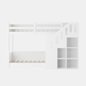 Beliche para crianças - 2x90x200 cm - com cacifo e gradeamento - Branco (sem colchão)