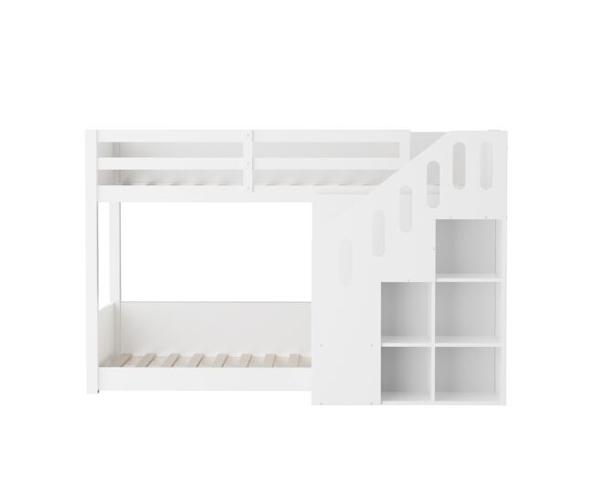 Litera infantil - 2x90x200 cm - con taquilla y barandilla - blanco (sin colchón)