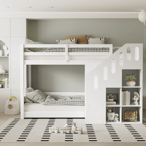 Beliche para crianças - 2x90x200 cm - com cacifo e gradeamento - Branco (sem colchão) Beliche para crianças - 2x90x200 cm - com cacifo e gradeamento - Branco (sem colchão)