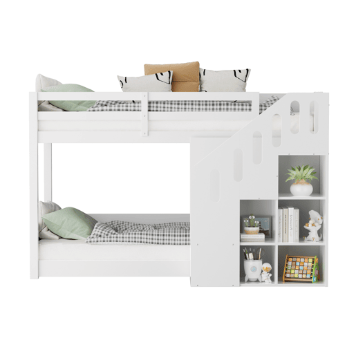 Beliche para crianças - 2x90x200 cm - com cacifo e gradeamento - Branco (sem colchão) Beliche para crianças - 2x90x200 cm - com cacifo e gradeamento - Branco (sem colchão)