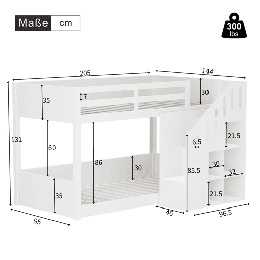 Beliche para crianças - 2x90x200 cm - com cacifo e gradeamento - Branco (sem colchão) Beliche para crianças - 2x90x200 cm - com cacifo e gradeamento - Branco (sem colchão)