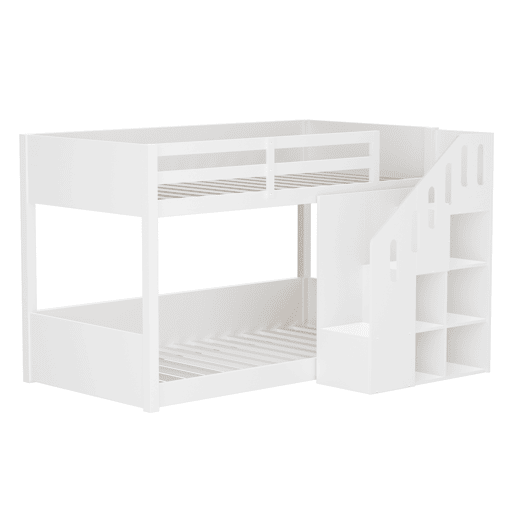 Beliche para crianças - 2x90x200 cm - com cacifo e gradeamento - Branco (sem colchão) Beliche para crianças - 2x90x200 cm - com cacifo e gradeamento - Branco (sem colchão)
