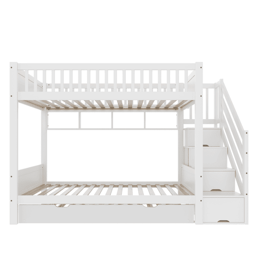 Cama alta 90x200cm - Com cama extraível, prateleira, armário, com arrumação - Branco