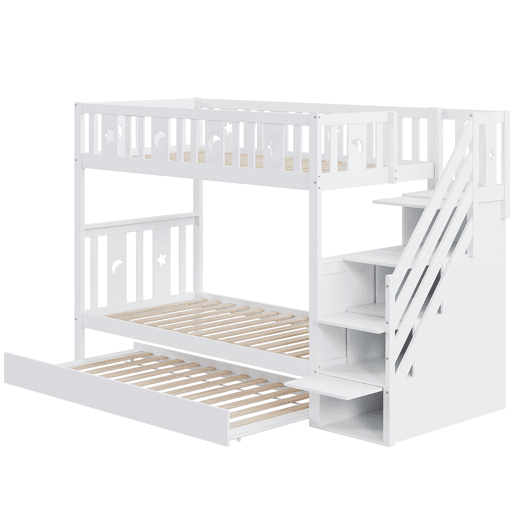 Cama beliche infantil 90x200 cm - Cama extraível, escada de segurança, branca Cama beliche infantil 90x200 cm - Cama extraível, escada de segurança, branca