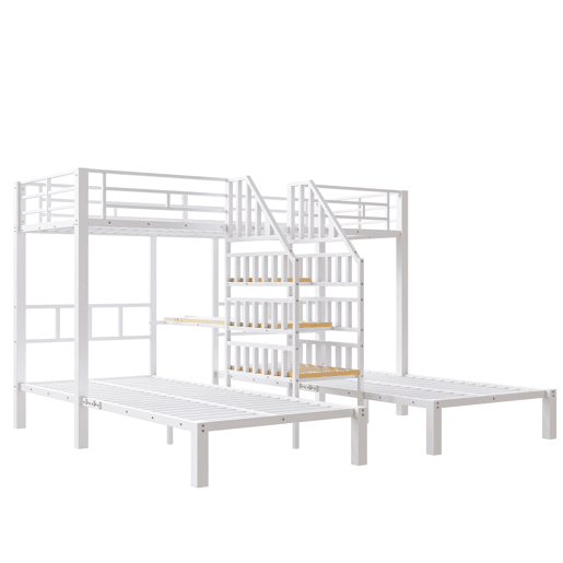 Beliche triplo 140x200+90x200 - LED, secretária, USB e tomada - Branco