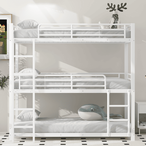 Cama beliche tripla em metal 90x200 cm - para crianças, adolescentes e adultos - branco