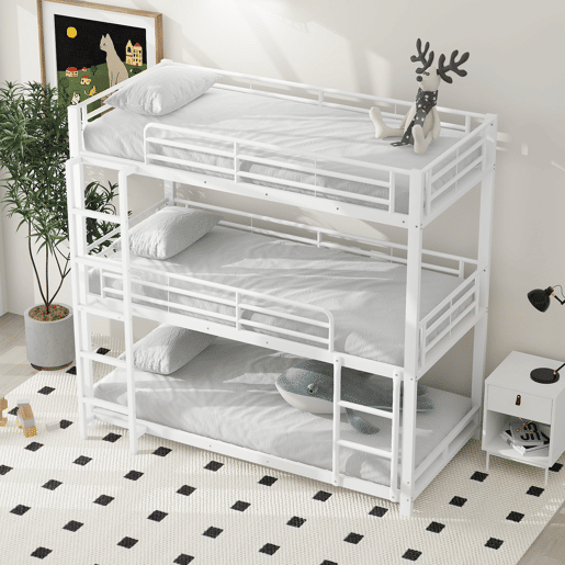 Cama beliche tripla em metal 90x200 cm - para crianças, adolescentes e adultos - branco