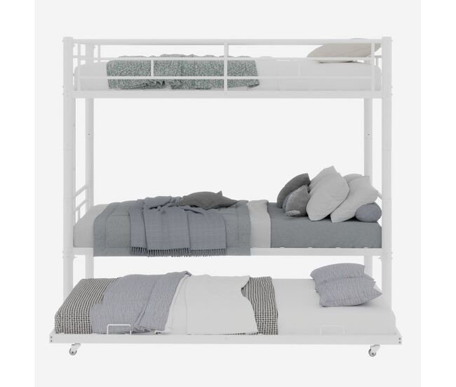 Cama litera doble twin - alta resistencia, estable, silenciosa, con barandilla de seguridad - blanca