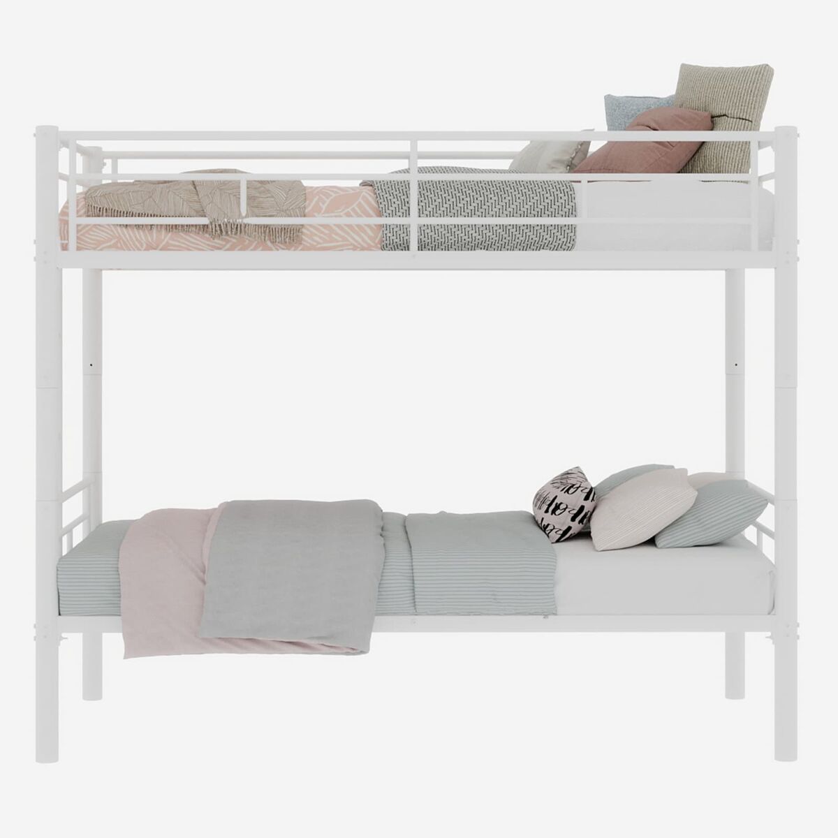 Cama litera twin sobre twin - metal resistente con escaleras y barandilla, convertible - blanco