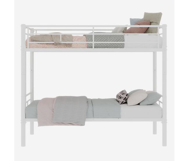 Cama litera twin sobre twin - metal resistente con escaleras y barandilla, convertible - blanco