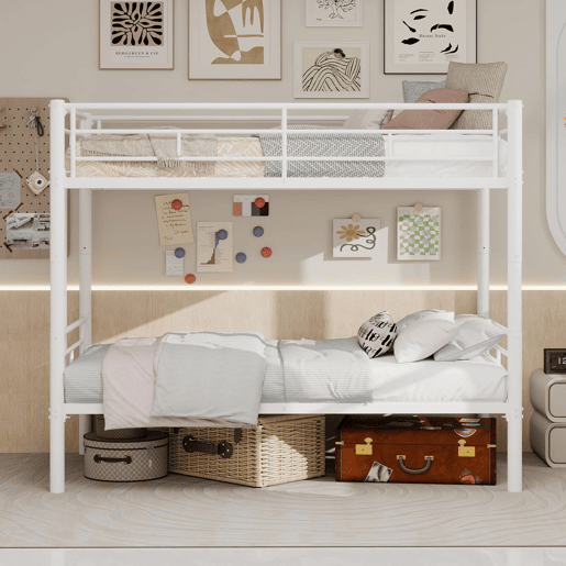 Beliche Twin sobre Twin - Metal resistente com escadas e corrimão, convertível - Branco