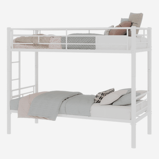 Beliche Twin sobre Twin - Metal resistente com escadas e corrimão, convertível - Branco