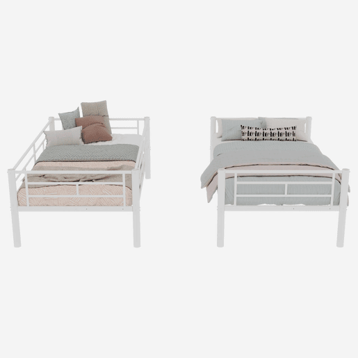 Beliche Twin sobre Twin - Metal resistente com escadas e corrimão, convertível - Branco