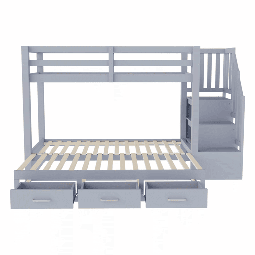 Beliche 90180 x 200 cm - com gavetas, cama extensível, cama juvenil, estrado, estrutura em madeira - cinzento