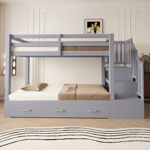 Beliche 90180 x 200 cm - com gavetas, cama extensível, cama juvenil, estrado, estrutura em madeira - cinzento