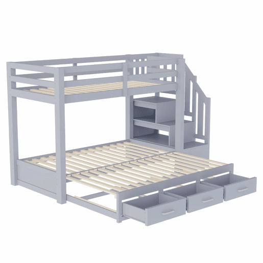 Beliche 90180 x 200 cm - com gavetas, cama extensível, cama juvenil, estrado, estrutura em madeira - cinzento