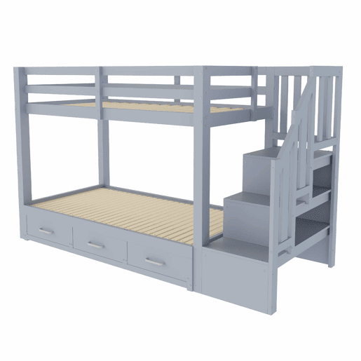 Beliche 90180 x 200 cm - com gavetas, cama extensível, cama juvenil, estrado, estrutura em madeira - cinzento