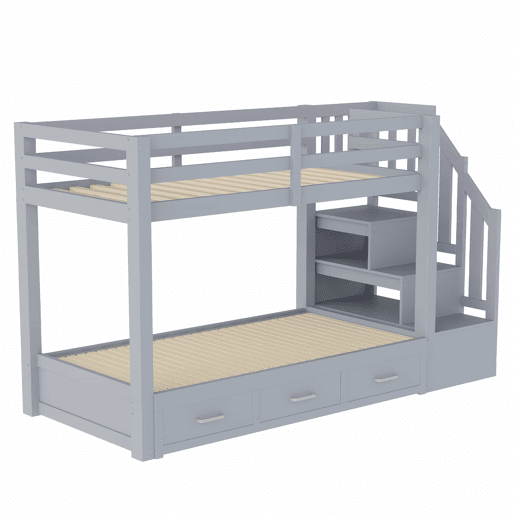 Beliche 90180 x 200 cm - com gavetas, cama extensível, cama juvenil, estrado, estrutura em madeira - cinzento