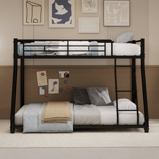 Beliche metálico Twin Over Full - estrutura reforçada com escada e corrimão - preto