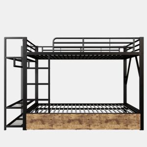 Beliche 140x200 cm - 2 gavetas, prateleiras, LED, barra para roupa - Preto