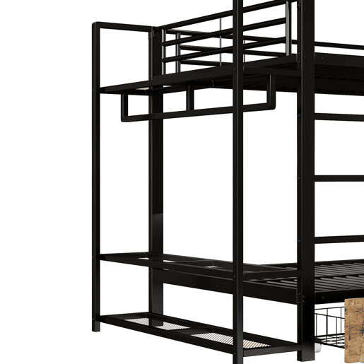Beliche 140x200 cm - 2 gavetas, prateleiras, LED, barra para roupa - Preto