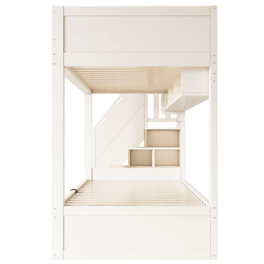 Beliche infantil 90x200 cm - com escada e arrumação, segurança, sem colchão - branco e natural