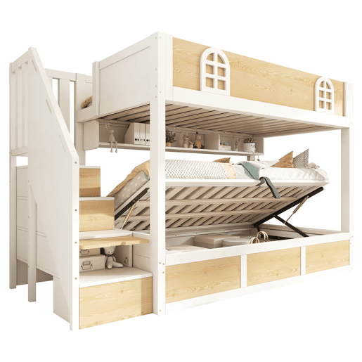 Beliche infantil 90x200 cm - com escada e arrumação, segurança, sem colchão - branco e natural
