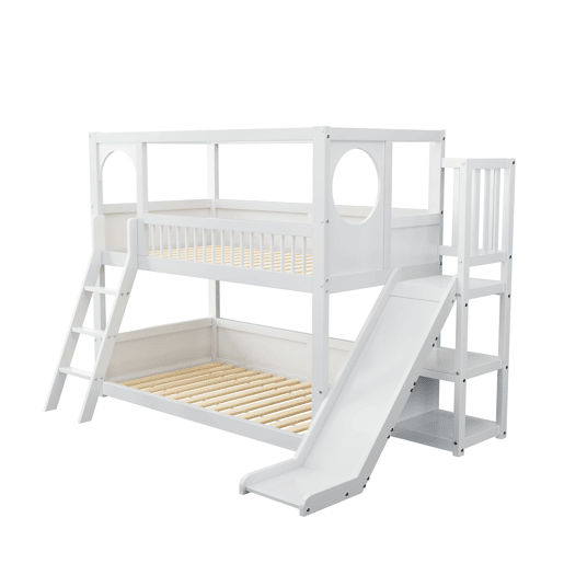 Cama beliche infantil 90x200 - multifuncional, com prateleiras e escorregador, sem colchão - branca