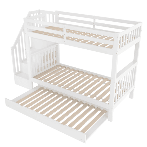 Litera 90x200 cm - com estante em escada, cama extraível, grades altas, certificação EN747-1 - branco